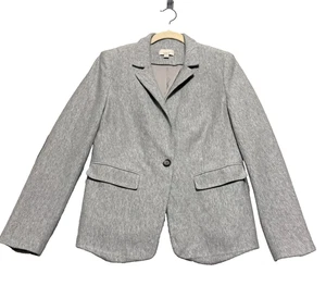 Loft Womens Gray Herringbone Blazer Jacket Size 10 Elbow Patch Lined Preppy - Picture 1 of 12