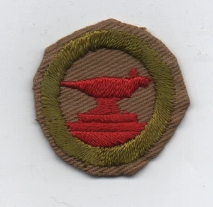 Blacksmithing Merit Badge, Type C Tan Narrow Crimped (1936-46), Used - Picture 1 of 1