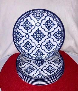 Set of 6 Members Mark Melamine 9" Salad Luncheon Plates BLUE "French Country" - Picture 1 of 7