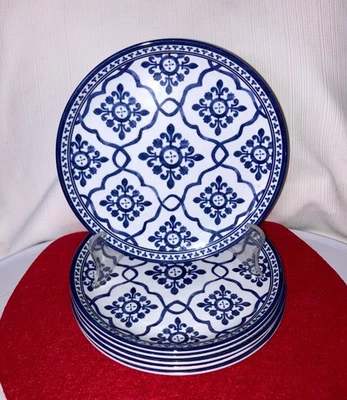 Set of 6 Members Mark Melamine 9" Salad Luncheon Plates BLUE "French Country" - Image 1 of 4