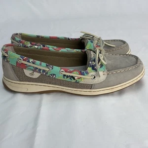 Sperry Top-Sider Boat Shoes Gray With Floral Print Womens 8.5 - Picture 1 of 9