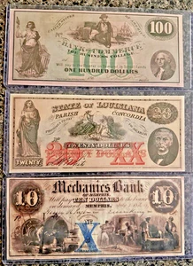Lot of 3 Confederate States of America Bills $100, $20 & $10 - Picture 1 of 2