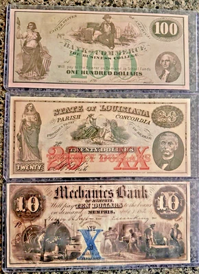 Lot of 3 Confederate States of America Bills $100, $20 & $10 - Image 1 of 2