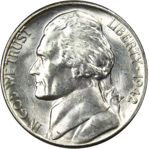 1942 S Jefferson Wartime Nickel BU Uncirculated Mint State 35% Silver 5c US Coin Cover