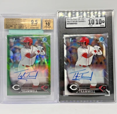 2016 Taylor Trammell Bowman Chrome Draft #CDATT SGC/BGS GEM 10 Lot of 2 Slabs - Image 1 of 2