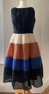 Coast Cotton Silk Sleeveless Dress Size 10 Striped Black, Cream, Blue & Copper - Picture 1 of 4