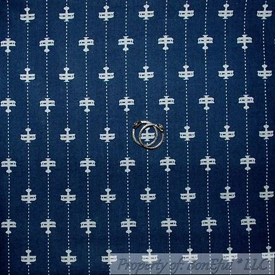 BonEful Fabric FQ Cotton Quilt Navy Blue Airplane USA Military Ticking Stripe US - Image 1 of 4