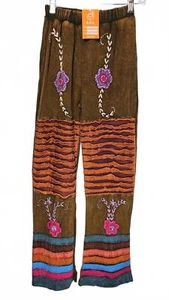 K.P.C. Women's Handmade Bohemian Floral Embroidered Pants-Olive Green XXL - Picture 1 of 8