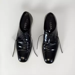Prada Milano, 2E1598 Mens Black Leather Vero Cuoio, Oxford Dress Shoes Size 9 - Picture 1 of 23