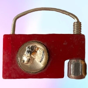 Vintage Maroon Bakelite Painted Terrier Dog Padlock Curio “Dreifus Jeweler” - Picture 1 of 4