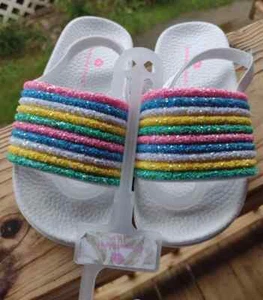 TOMMY BAHAMA HILFIGER PALE RAINBOW GLITTER SLIDES SLIDE SANDALS GIRLS CHILD 6C - Picture 1 of 5