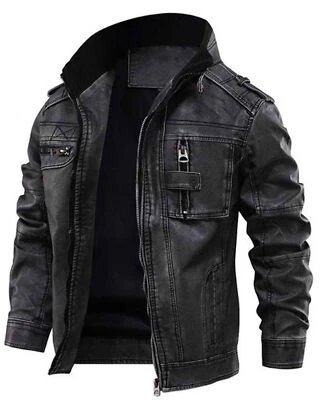 Men's Real Leather Motorcycle Distressed Black Biker Jacket Bomber Vintage Coat - Image 1 of 4