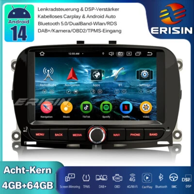 64GB Android 14 Autoradio GPS Navi für Fiat 500 500C 500S 500E DAB+ CarPlay Wifi - Bild 1 von 4