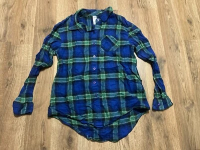 Justice рубашка, девочки размер 12, синий зеленый, клетку, на пуговицах, длинным рукавом - Изображение 1 из 4