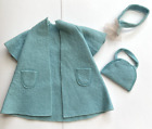 Vintage Barbie Aqua Blue Felt Coat, Bow & Purse Handmade Mommy Made 1960s, Nice,