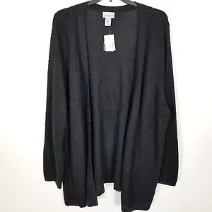 Catherines Women Plus Open Front Cardigan Sweater Size 3X Black Metallic Event - Picture 1 of 8