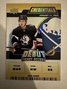 Jack Quinn 2022-23 Credentials Debut Ticket Access /5 Buffalo Sabres - Picture 1 of 7