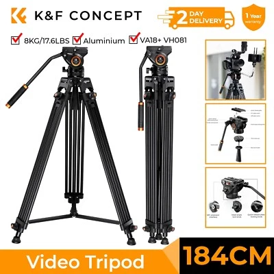 K&F Concept 184cm Video Tripod Heavy Duty Aluminum w/ 360°Fluid Head VA18+ VH081 - Image 1 of 4