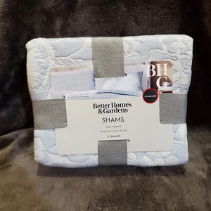 Better Homes & Garden Baby Blue Floral Matelasse Cotton/Poly 2 Standard Shams - Picture 1 of 8