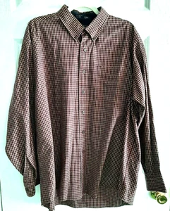 Haggar Mens XL 100% Cotton Dress Shirt Button Collar Long Sleeve Burgundy/Beige - Picture 1 of 7