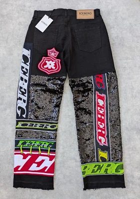 Iceberg Trousers Womens W29 L28 Colourful Sequin Panel Straight Jeans Pants Logo - Image 1 of 4