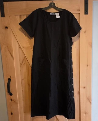 VNTG Erika & Co Sz L хлопок льняная рубашка платье карманы макси кнопка стороны черный - Изображение 1 из 4