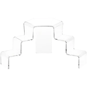 Plymor Clear Acrylic 3-Step, 2-Sided Stair Display Riser 6.5" H x 14" W x 8" D - Picture 1 of 1