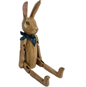 Large 27" Hand Carved Wooden Rabbit Doll Articulated Folk Art Bunny Figurine - Picture 1 of 10