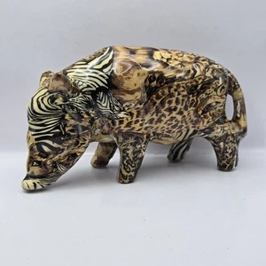 Rare La Vie Safari African Collection Rhino Decoupage Patchwork Glazed Ceramic - Picture 1 of 12