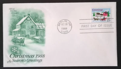 25c Sleigh & Village Christmas # 2400 1988 FDC Artcraft - Image 1 of 2