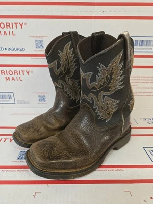 Botas de Vaquero Ariat Niños EE. UU. 3.5 Cuero Western Puntera Cuadrada Marrón Negro Bordado Foto 1 de 4