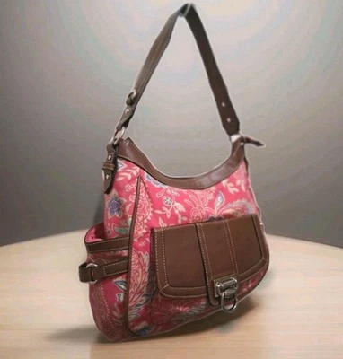 Bolsa de ombro Chaps by Ralph Lauren rosa marrom multi paisley couro sintético hobo  - Imagem 1 de 4