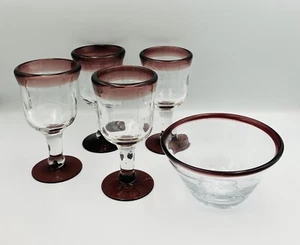 Vintage Purple Margarita Glasses X4 & Dip Bowl Hand blown Mexican Margarita’s - Picture 1 of 23