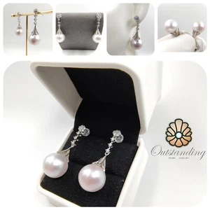 Super Size 14mm Seawater White Pearl Earrings Loose Diamond White Gold Filled - Picture 1 of 21