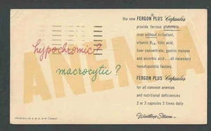 1951 PC Winthrop Stearns NY Anämisches Heilmittel mit Fergon Kapseln bunte Karte - Bild 1 von 1