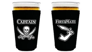 Captain and First Mate Pirate Neoprene Pint Glass Coolie Set, Choice of Colors - Picture 1 of 10
