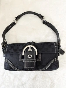 COACH Signature Y2K SOHO Hobo Buckle Flap Shoulder Bag K05Q-6580 Black 2005 - Picture 1 of 13