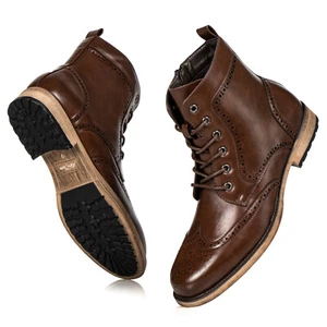 Marrón Cordón para hombres Up Wing Tip Fashion Casual Dress Boot - Imagen 1 de 8