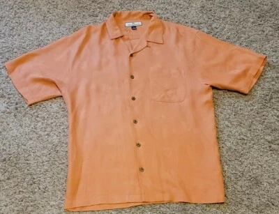 Mens Tommy Bahama Button Shirt Size M SILK Orange Relax Hawaiian Drink - Image 1 of 4