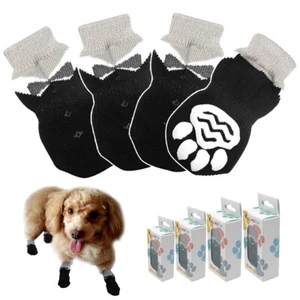 Anti-Slip Dog Socks 4pcs Paw Protector Adjustable Indoor Wear Knitted Booties - Picture 1 of 13