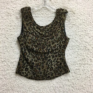 Canotta Sean Collection grande adulto nera leopardata perline pura seta donna L - Foto 1 di 10