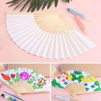 1/2/5/10pc DIY White Folding Fans Handheld Bamboo Craft for Home Decoration - Image 1 of 4