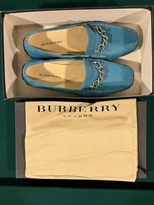 Vintage Burberry Blue Leather Women’s Loafers W/ Box And Bag Size 37 - 11542597 - Picture 1 of 10