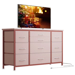 10 Drawers Wide Dresser Chests of Drawers for Bedroom w/Power Outlet, LED Light - Picture 1 of 15