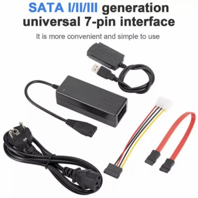 USB 2.0 auf zu SATA Adapter Kabel,für 2.5 3.5" Zoll HDD SSD Festplatte Konverter - Bild 1 von 4