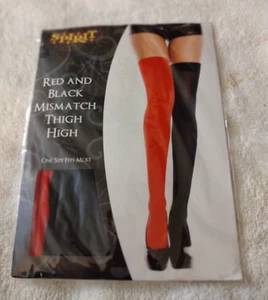 NEW Women's Red and Black Mismatch Thigh High Stockings One size - Picture 1 of 1