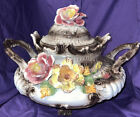 Capodimonte Huge Double Handled Lidded Porcelain Vase roses & leaf vintage Nuova