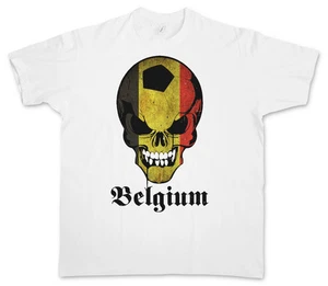 CLASSIC FOOTBALL SOCCER BELGIUM SKULL FLAG T-SHIRT - Fan Hooligan Banner belgian - Bild 1 von 2
