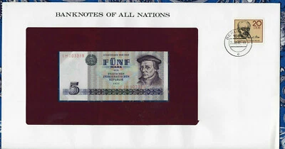 Banknotes of All Nations GDR East Germany 1975 5 Mark UNC P 27a IH003389 Low - Image 1 of 3
