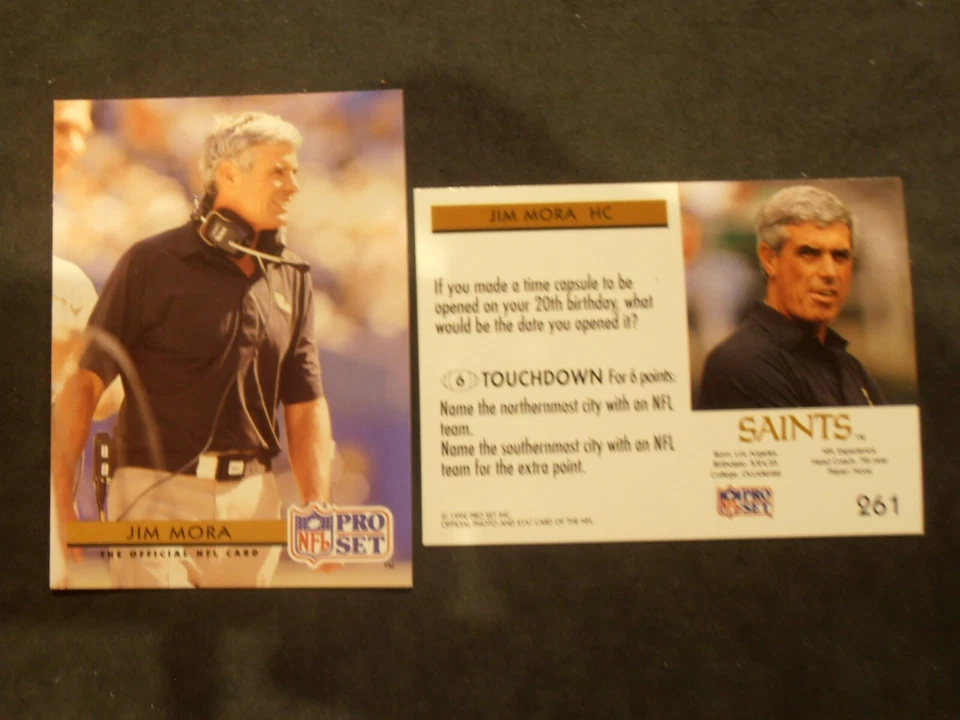 1992 Pro Set Mobil NFL FACT #261 Jim Mora Head Coach New Orleans Saints - Image 1 of 1
